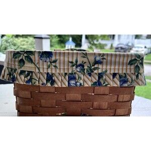 Longaberger 1994 Small Wall Hanging Leather Strap Basket w/Fabric Liner Yellow